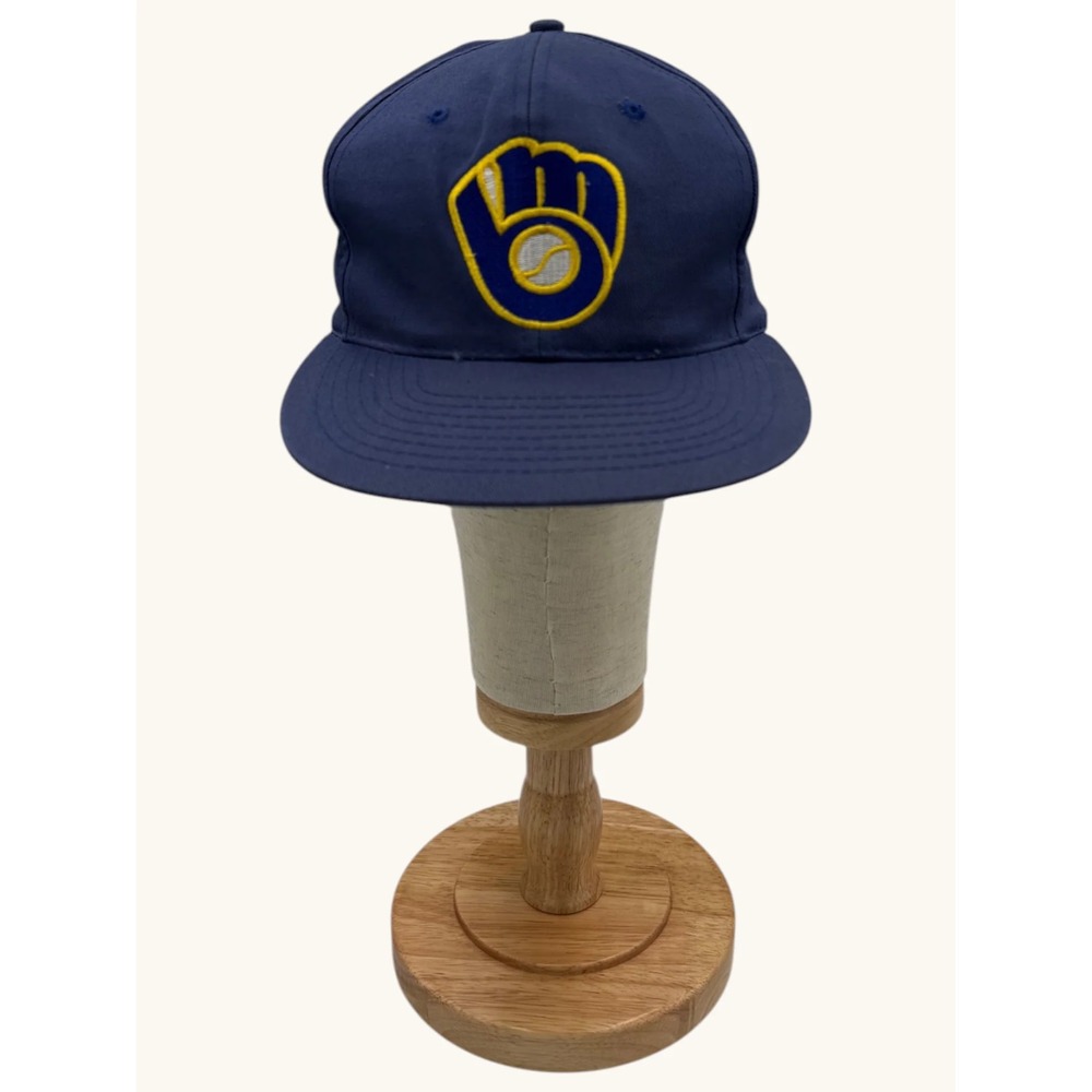 Vintage Milwaukee Brewers Snapback Hat Buffalo Cap MLB Blue Ball in Glove Logo